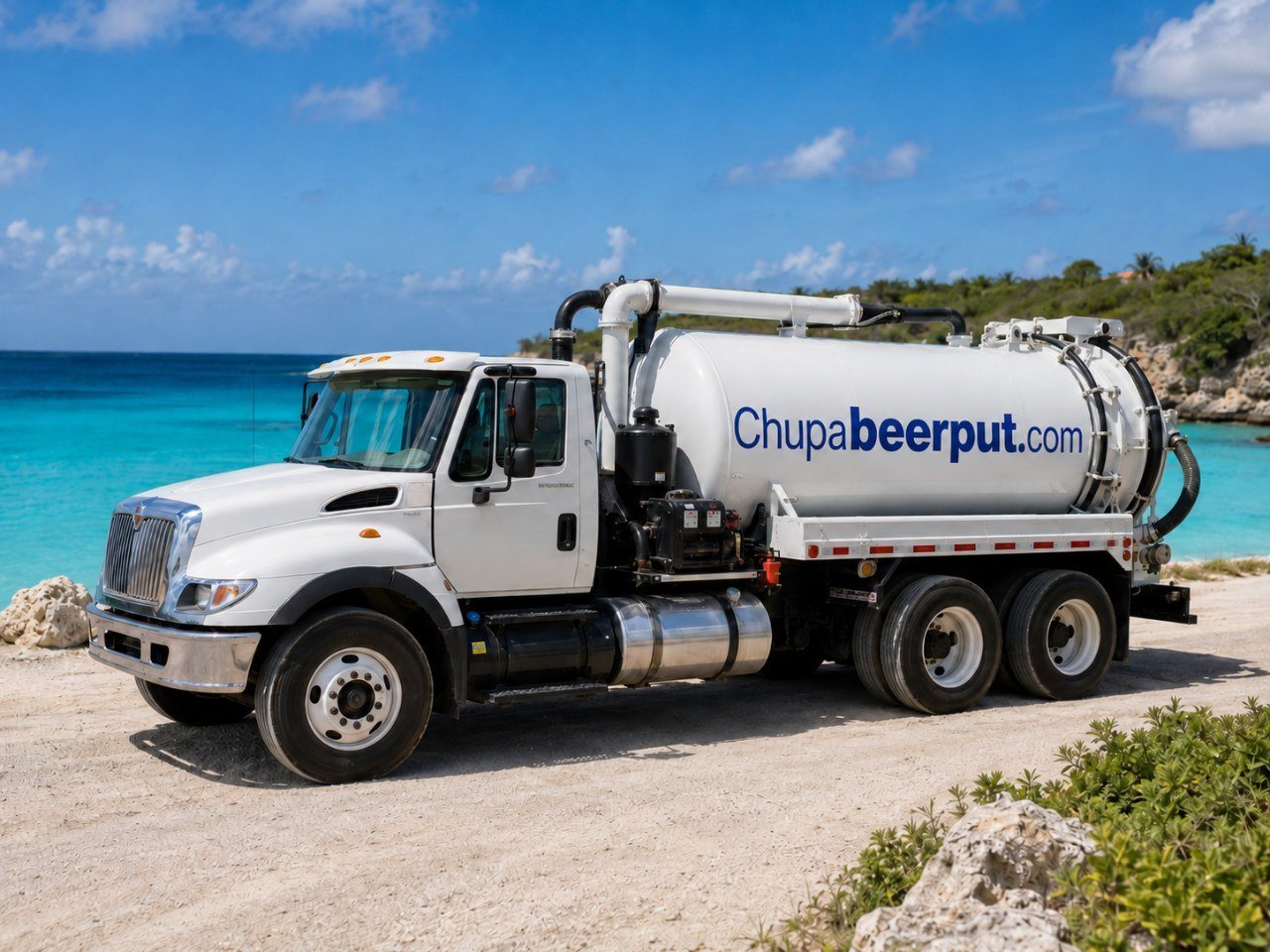 ChupaBeerput sewage vacuum truck at the beach in Curaçao